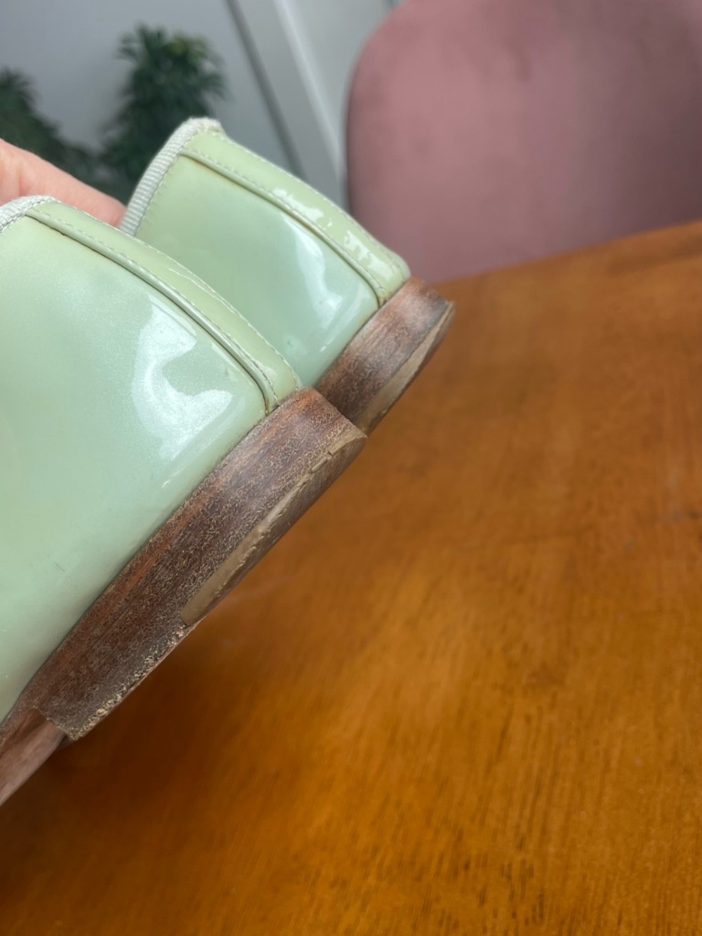 CHANEL Mint Green Two Tone Patent Leather Cap-Toe Ballet Flats - Picture 13 of 14